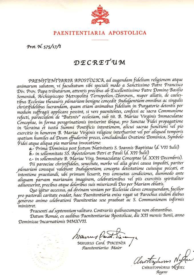 Апостольська Столиця надала право повного відпусту святині с. Буцнів що біля Тернополя